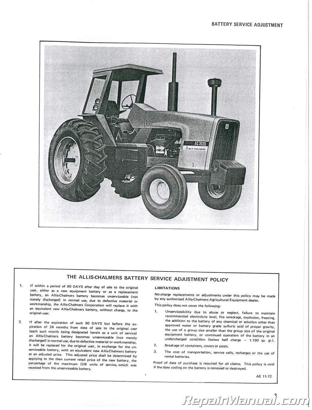 IT Shop Allis Chalmers 7030 Tractor Service Manual 