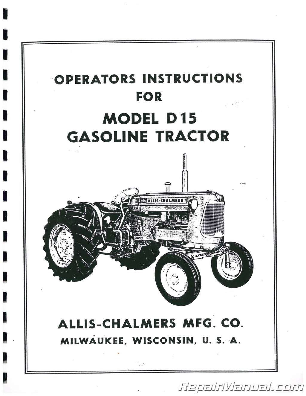 ALLIS CHALMERS D19 TRACTOR OWNERS OPERATORS MANUAL