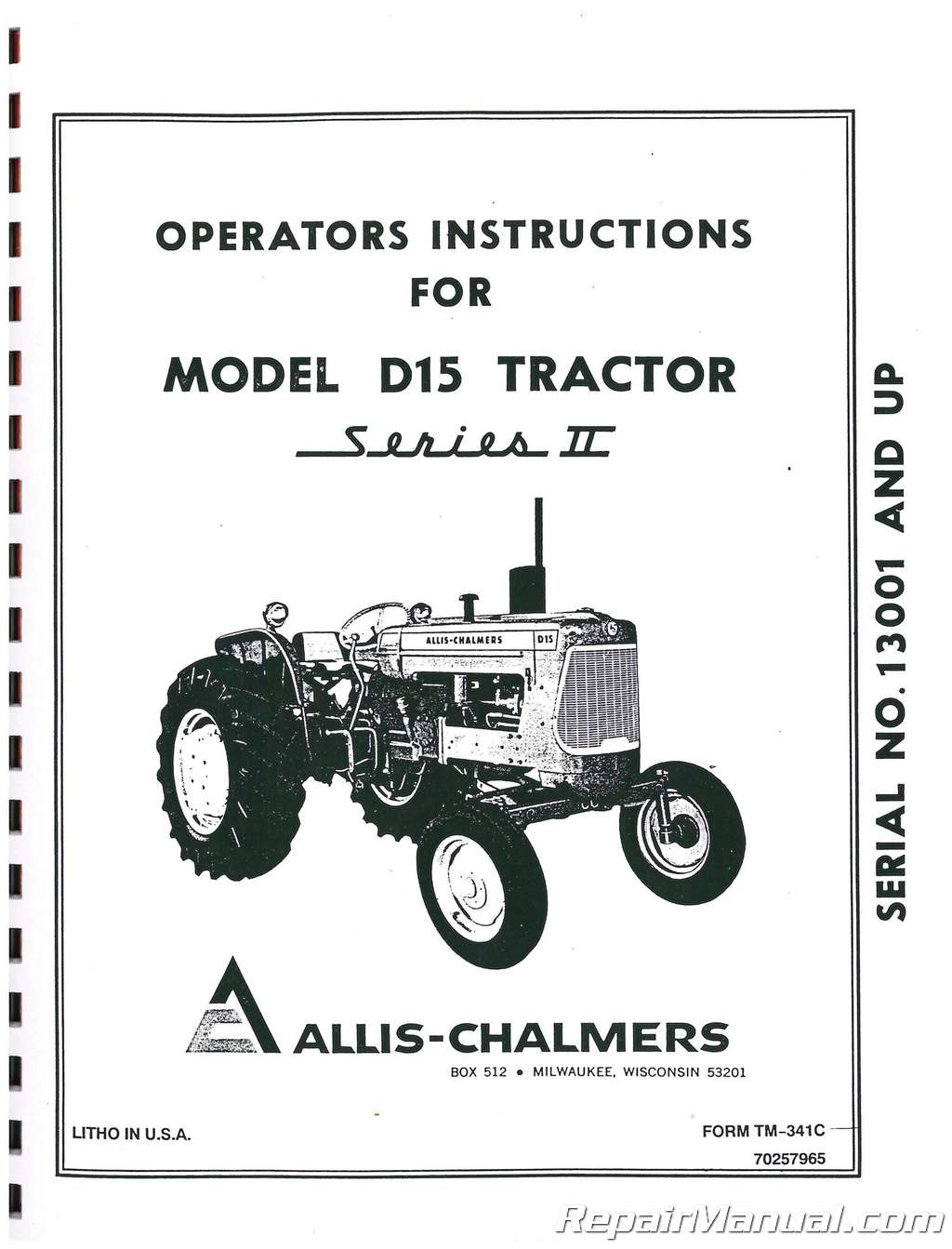 Allis Chalmers  D15 D-15 Diesel Tractor Operators and Instructions Manual TM-274 