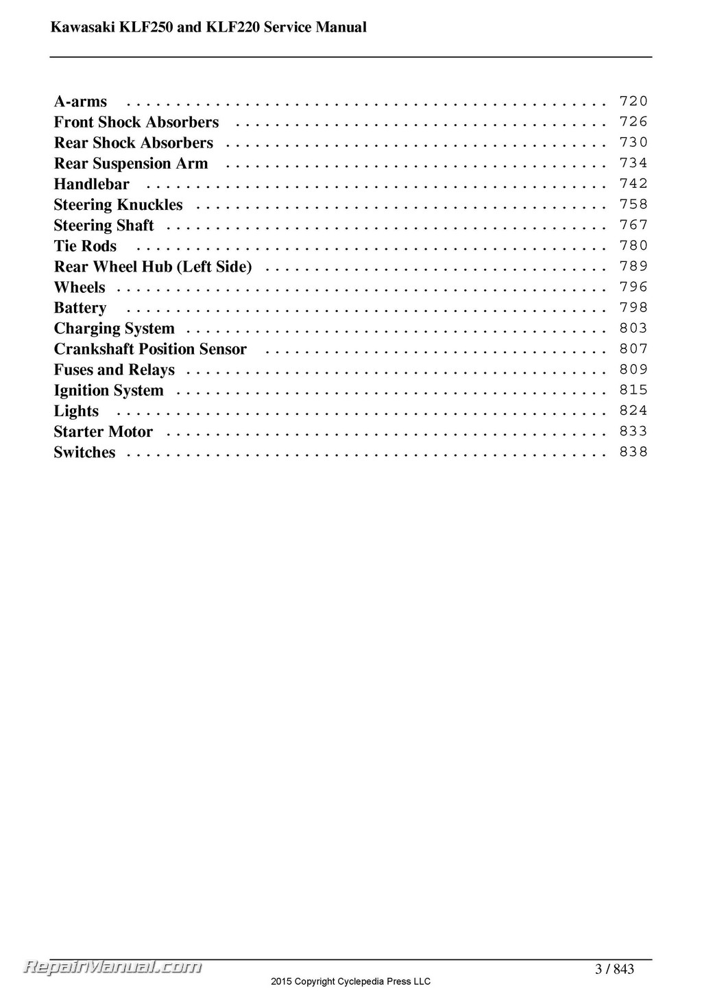 Kawasaki Bayou 220 250 KLF220 KLF250 Printed Cyclepedia ATV Service Manual