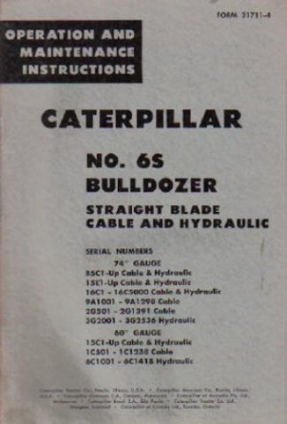 Caterpillar 6S Bulldozer Straight Blade Operators Manual