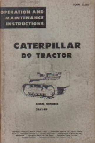 Used Caterpillar D9 Tractor Operators Maintenance Manual