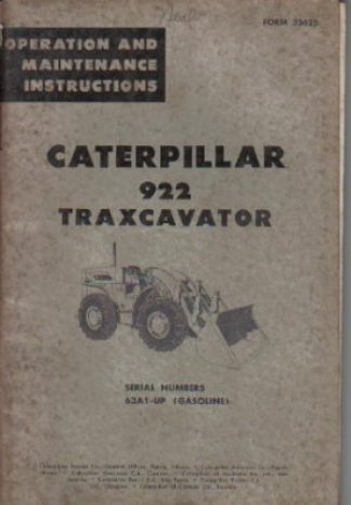 Used Caterpillar 922 Traxcavator Operators Maintenance Manual