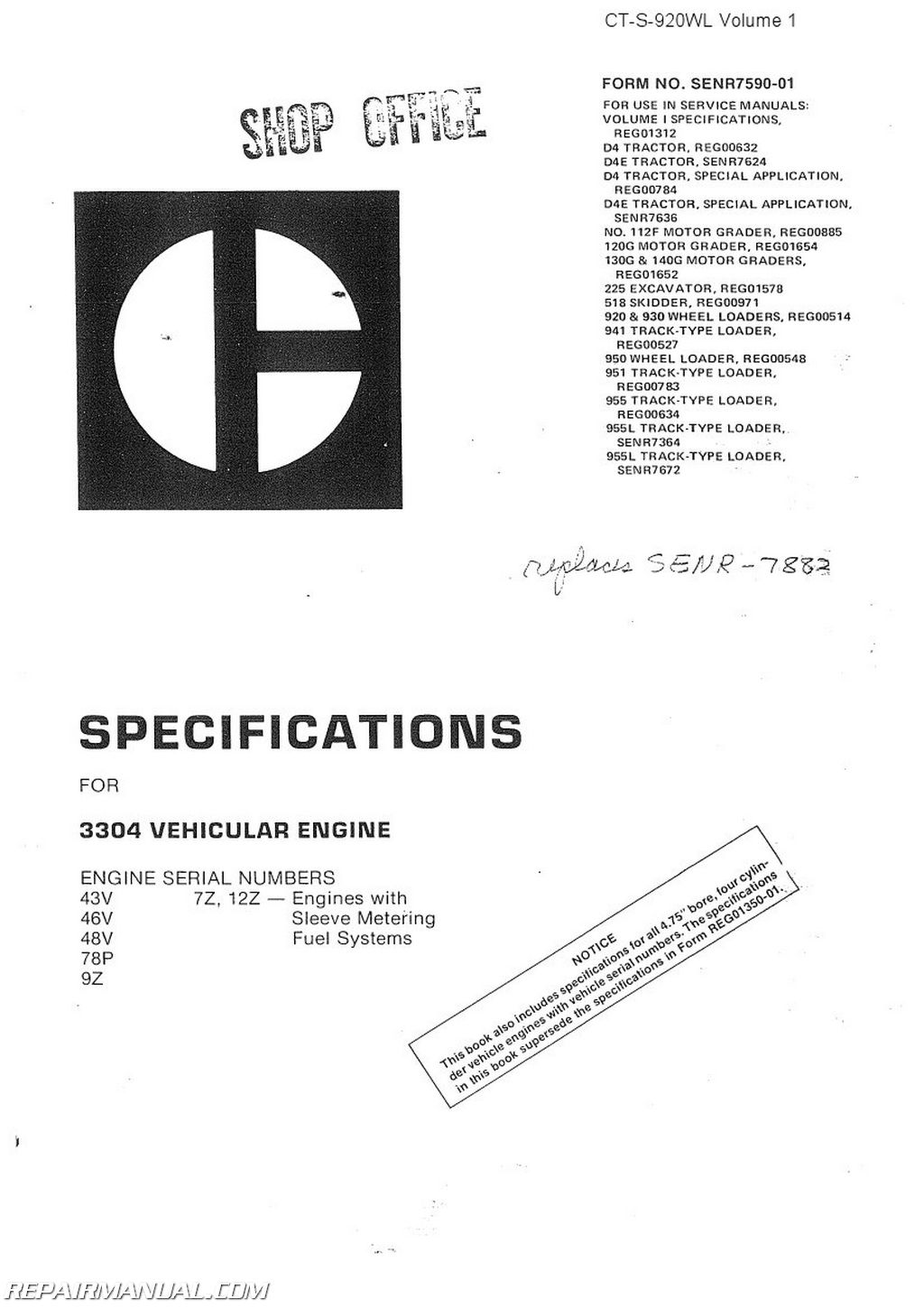 Caterpillar 920 930 Loader Service Manual