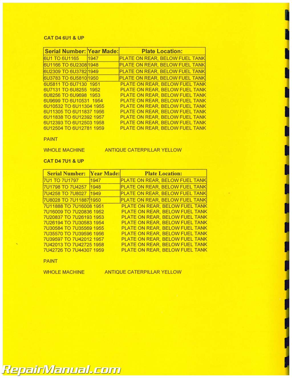 Details about   Parts Manual Caterpillar D4 Crawler SN# 6U1-6U9988 
