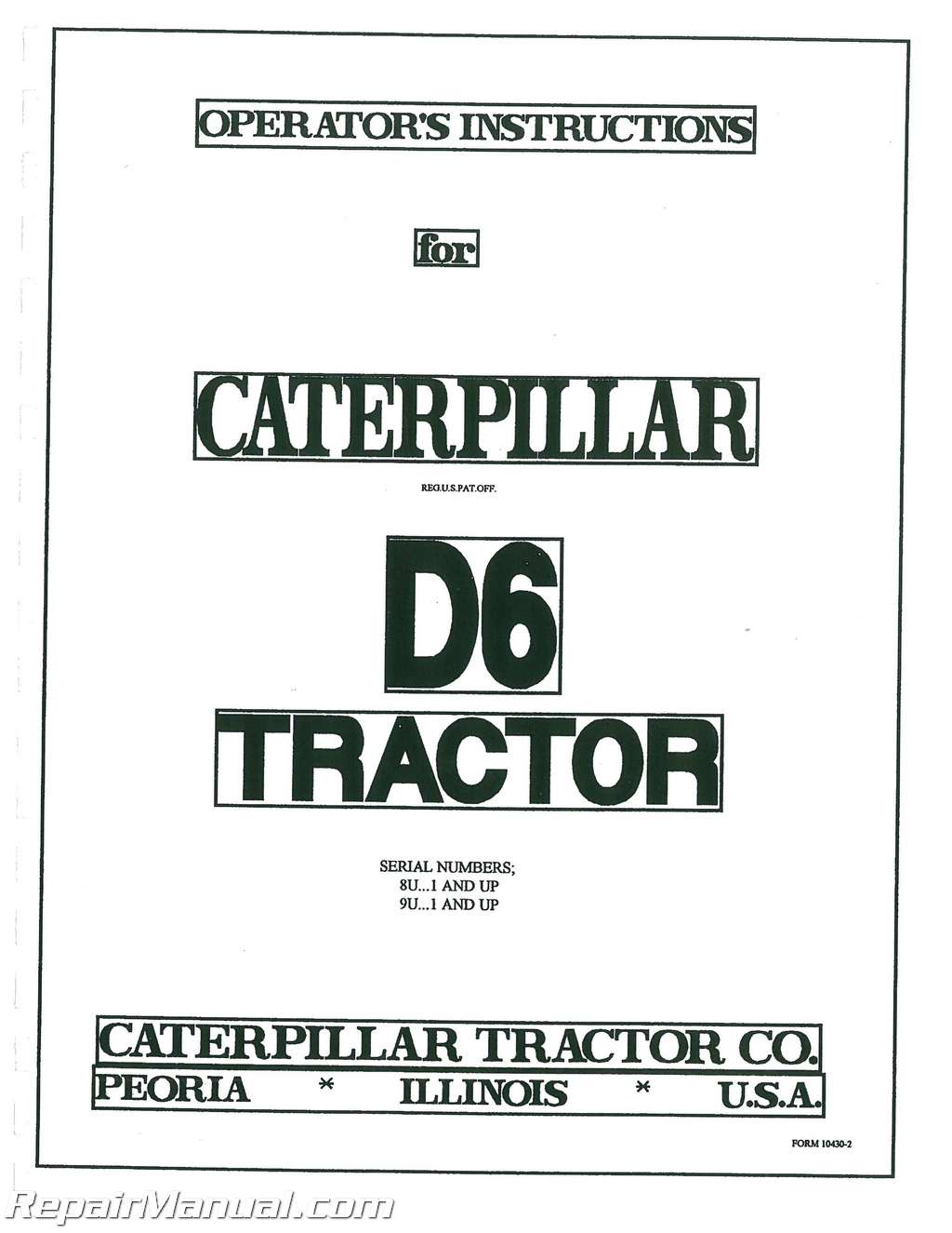 CAT CATERPILLAR D6 CRAWLER TRACTOR DOZER PARTS BOOK MANUAL S/N 74A1-UP 