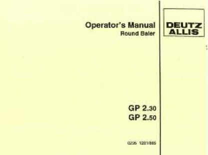 Deutz Allis Round Baler Manual GP 2.3 2.5 Operation Manual