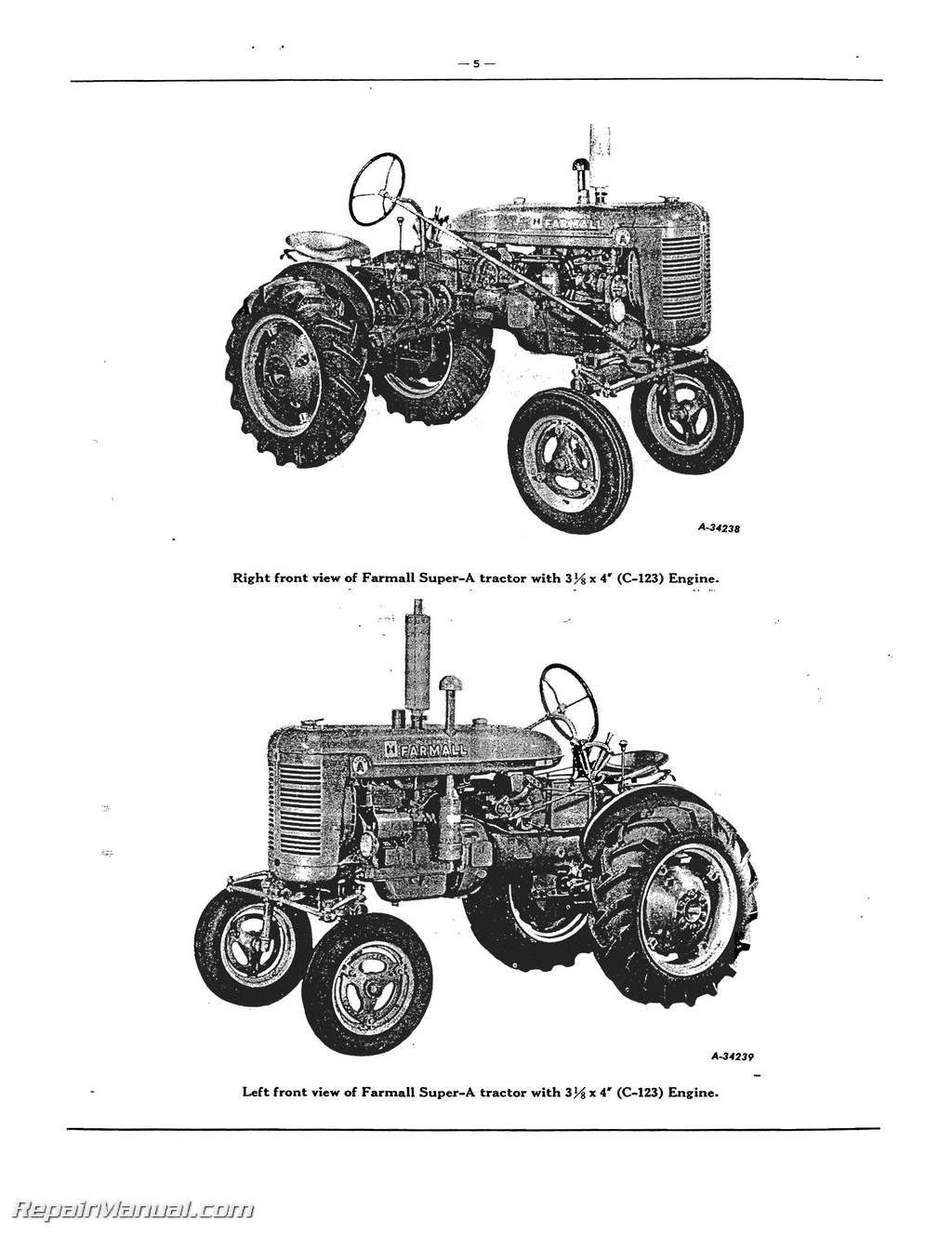 Farmall Super A Av A 1 Av 1 Tractor Parts Manual