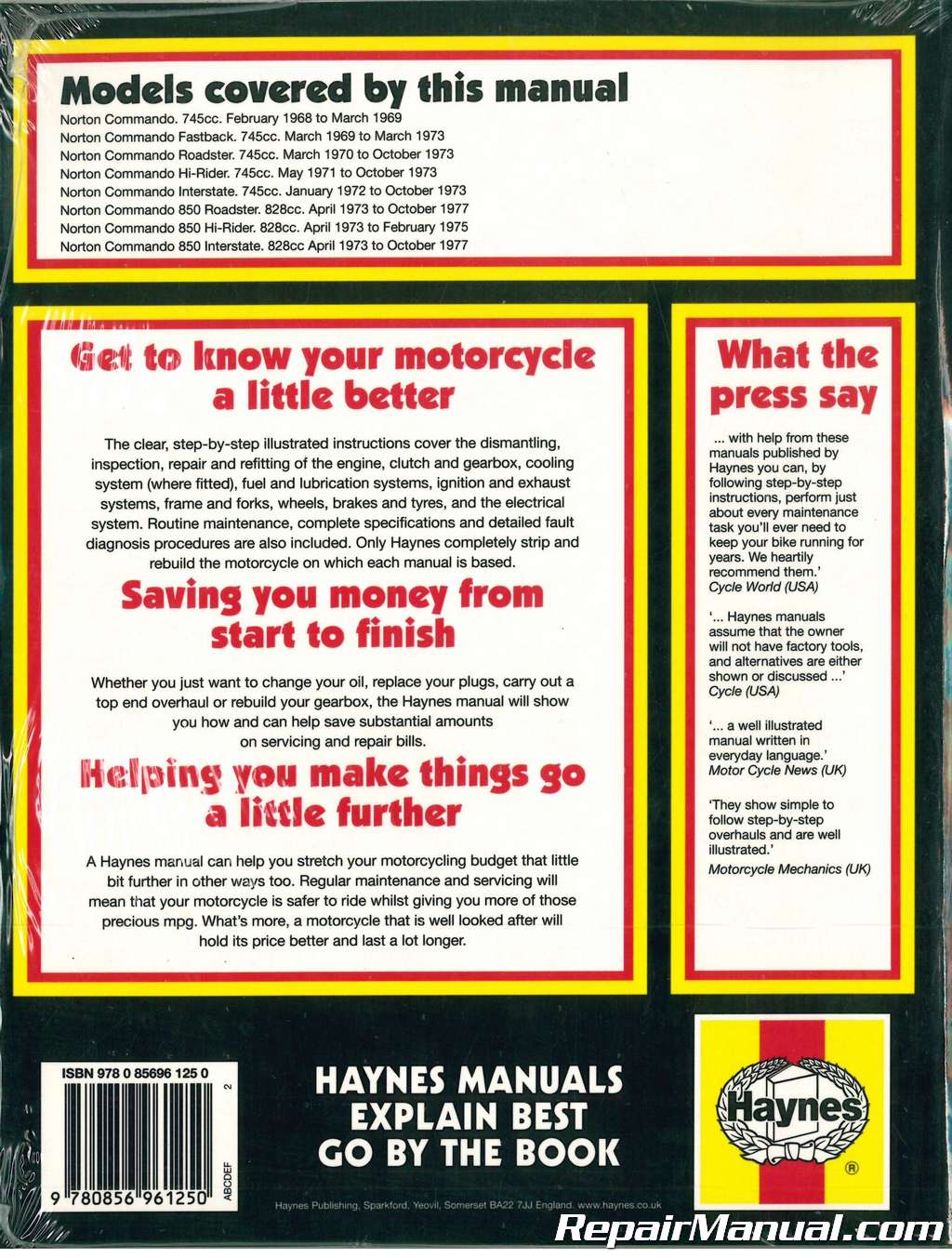 Norton Commando Haynes Manual 1968-77 750 850 Fastback Hi Rider Roadster 745cc 8 