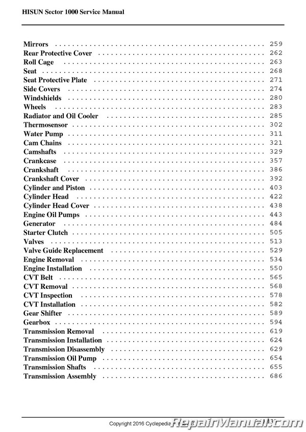 Hisun Sector 1000 Utv Printed Service Manual By Cyclepedia