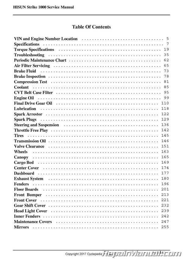 Hisun Strike 1000 Utv Printed Service Manual By Cyclepedia