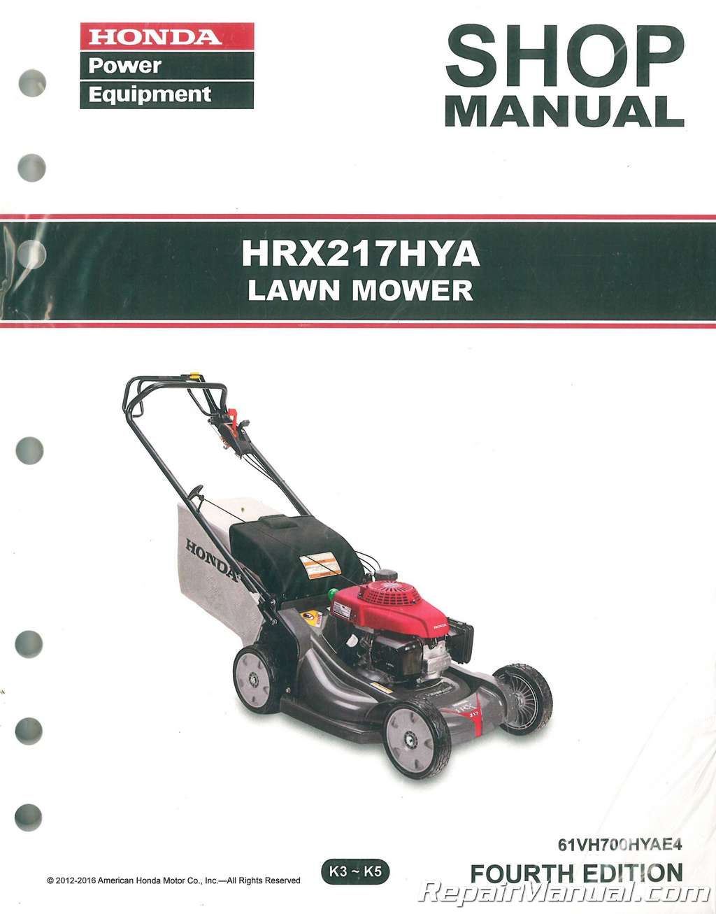 Honda HRX217 HYA Lawn Mower Repair Service Shop Manual