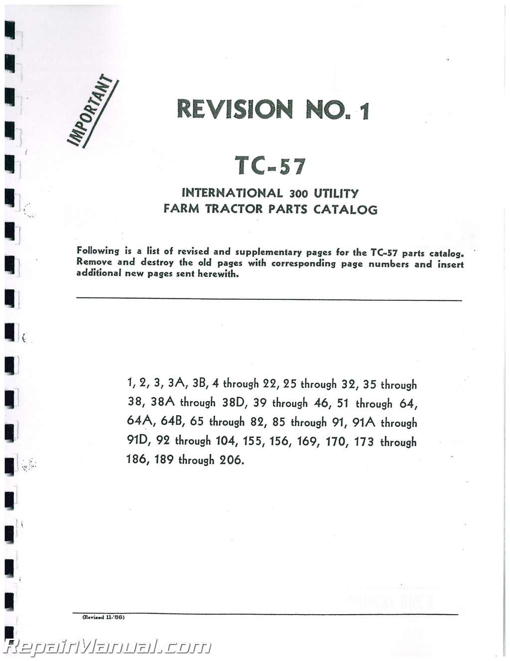 Details about   Tractor Utility Parts Manual for International Harvester 300