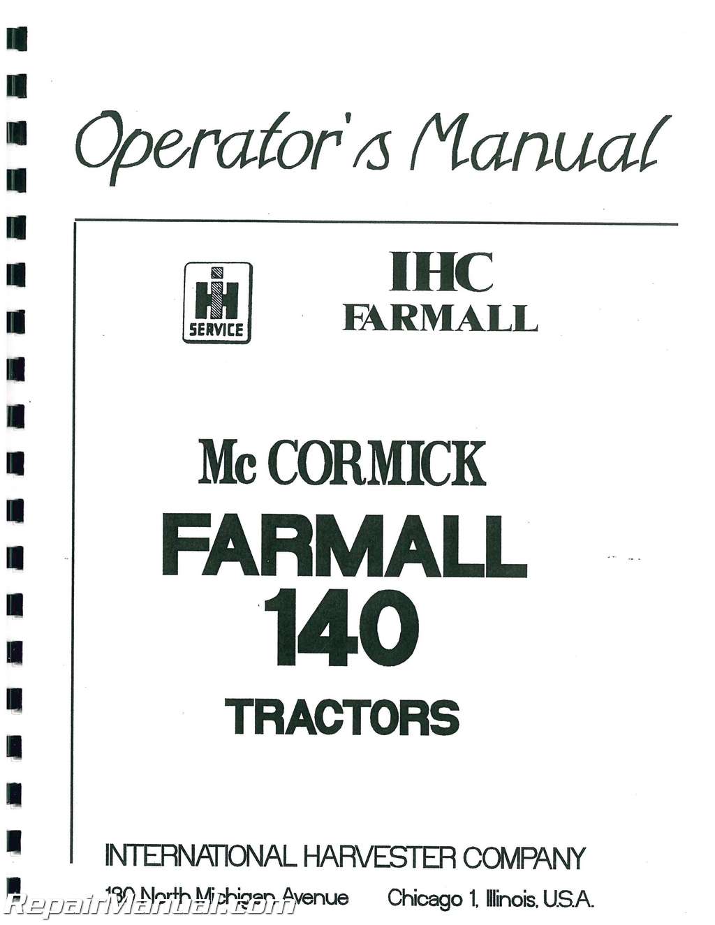 International Harvester Farmall 140 Operators Manual