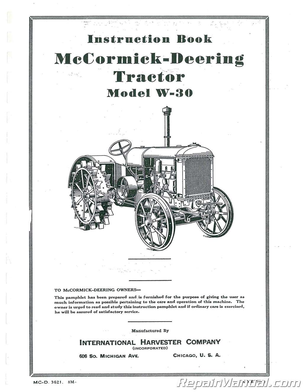McCormick-Deering W-4 Owners Manual 
