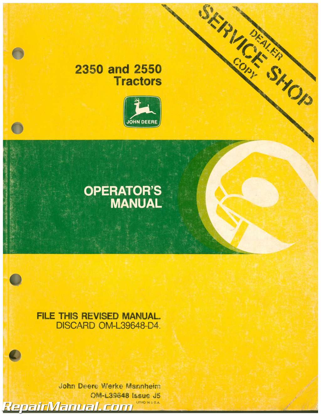 TECHNICAL SERVICE MANUAL FOR 2350 2550 JOHN DEERE TRACTOR 