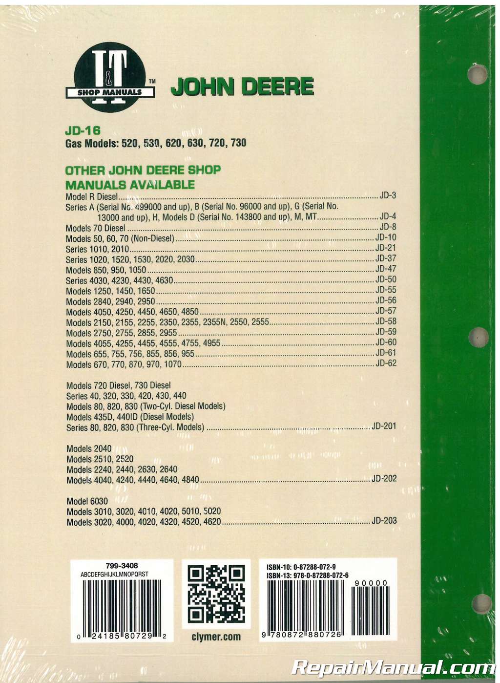 530 Gas All Fuel LP John Deere Technical Service Manual 