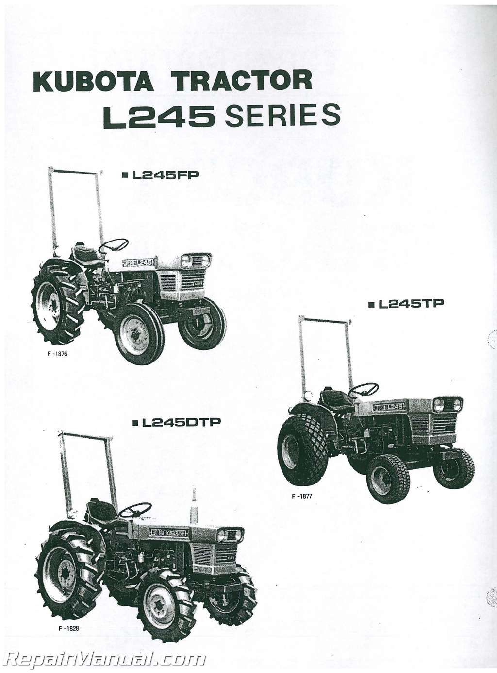 Kubota L245DT L245 Tractor Operators Owners Manual Diesel Front Wheel Drive 