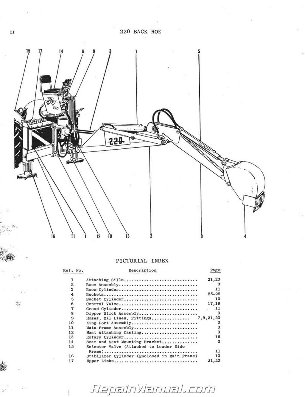 Massey Ferguson MF 220 Industrial Backhoe Parts Manual