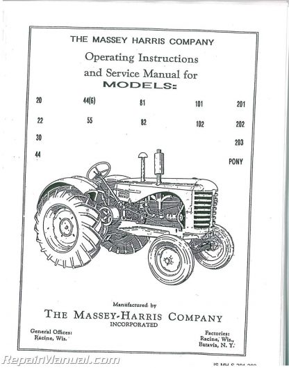 Massey Harris 555 G K LP Tractor Operator Manual 