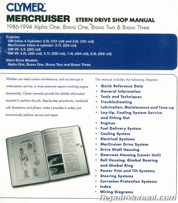 MerCruiser Alpha One Bravo One Two Three Stern Drive Boat Repair Manual 1995 ... 