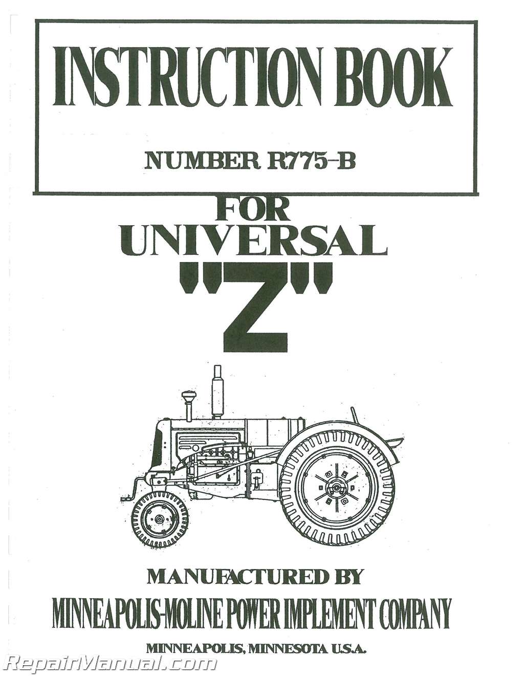 Minneapolis Moline ZA Tractor Operation & Maintenance Manual Reproduction 