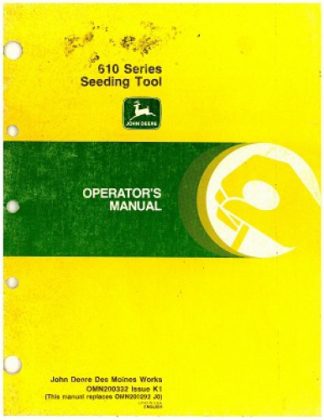 Used John Deere F100H Series Field Conditioners Operators Manual
