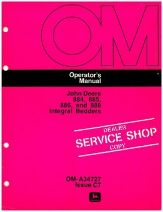 Used Official John Deere 884 885 886 And 888 Integral Bedders Factory Operators Manual
