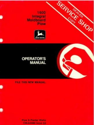 John Deere 1600 Integral Moldboard Plow Operators Manual