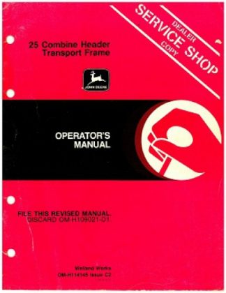 Used Official John Deere 25 Combine Header Transport Frame Factory Operators Manual