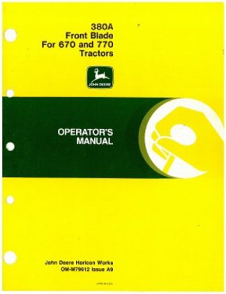 Used Official John Deere 380A Front Blade Factory Operators Manual