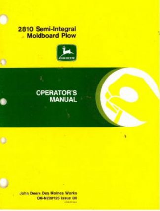 Used John Deere 2810 Semi-Integral Moldboard Plow Operators Manual