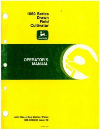Used John Deere 1060 Series Drawn Field Cultivator Operators Manual