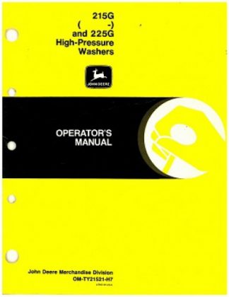 Used John Deere 215G And 225G High Pressure Washers Operators Manual