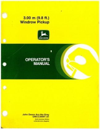 Used Official John Deere 3 Meter Windrow Pickup Factory Operators Manual