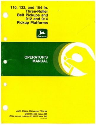Used John Deere 110 132 And 154 In Three Roller Belt Pick Ups 912 And 914 Pickup Platforms Operators Manual