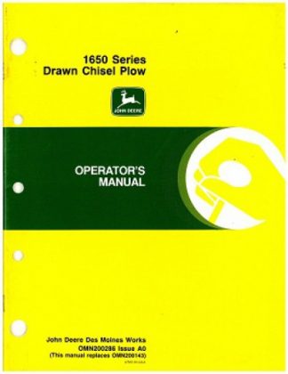 Used Official John Deere 1650 Series Drawn Chisel Plow Factory Operators Manual