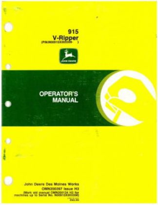 Used John Deere 915 V-Ripper Operators Manual