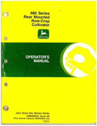 Used Official John Deere 886 Series Rear Mounted Row Crop Cultivator Factory Operators Manual