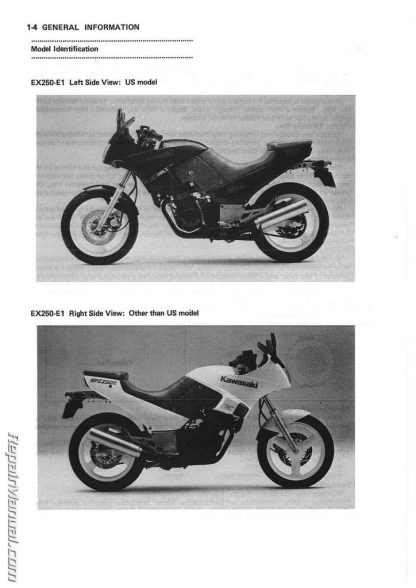 1986 - 2007 Kawasaki EX250 Ninja EL250 Eliminator Service Manual