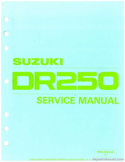 1982 - 1985 Suzuki DR250 SP250 Motorcycle Service Manual