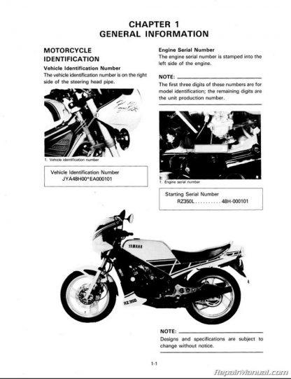 1984 - 1985 Yamaha RZ350 Two-Stroke Motorcycle Service Manual