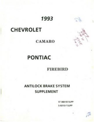 1993 Antilock Btrake System Supplement Manual Chevrolet Camaro Pontiac Firebird Used