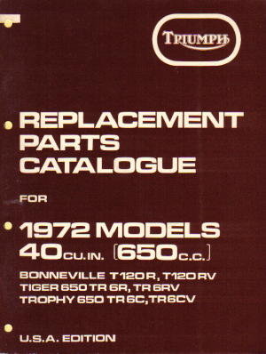 Triumph Replacement Parts Manual for 1972 650cc Motorcycles