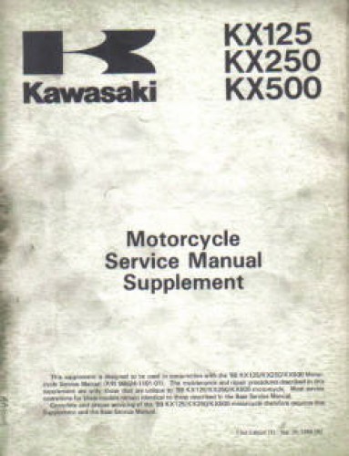 Used Kawasaki KX125 KX250 KX500 1989 Factory Service Manual Supplement