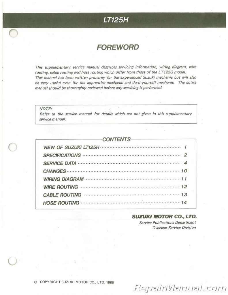 Used 1987 Suzuki LT125H Supplemental Service Manual