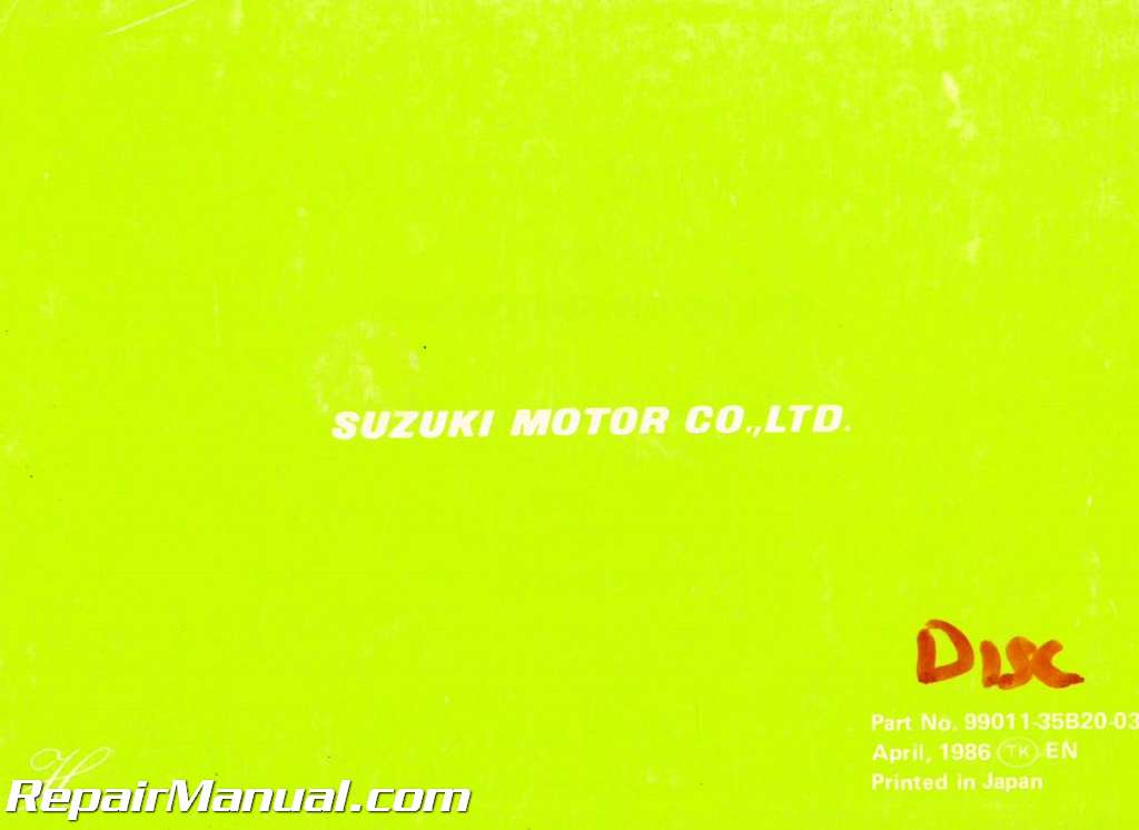 Used 1987 Suzuki LT230EH Owners Manual