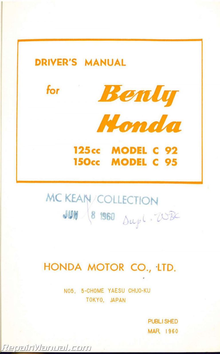 Honda Benly C92 C95 125-150CC Drivers Manual