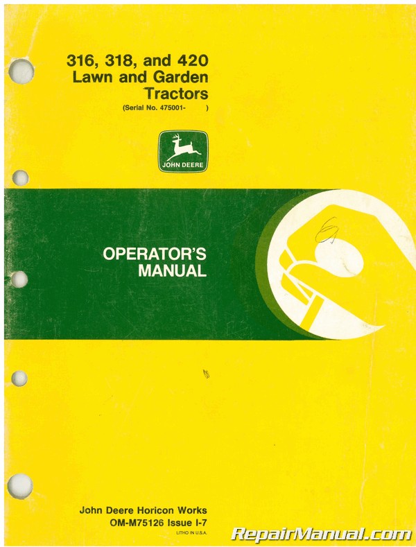 John Deere 316 318 420 Lawn Garden and Onan Engine Technical Service Manual 