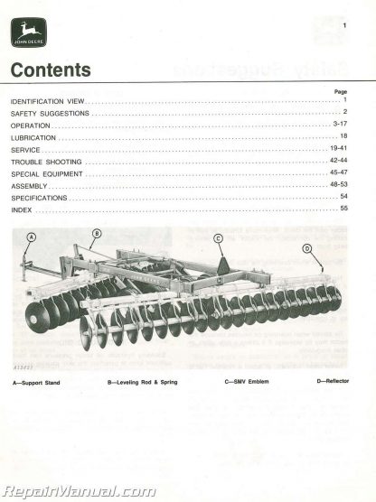 Used John Deere 350 Offset Disk Operators Manual